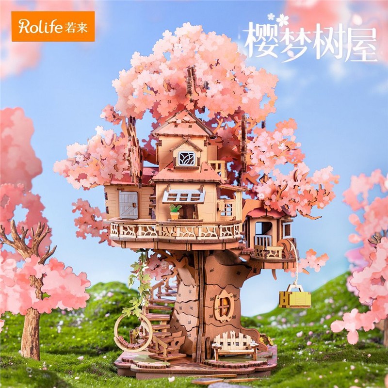 ROLIFE若来3D拼图樱花树屋手工木质DIY小屋