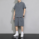 潮牌休闲男士运动套装夏季立领T恤宽松抽绳短裤A266-TZ999-P45，男装休闲套装，电商A266