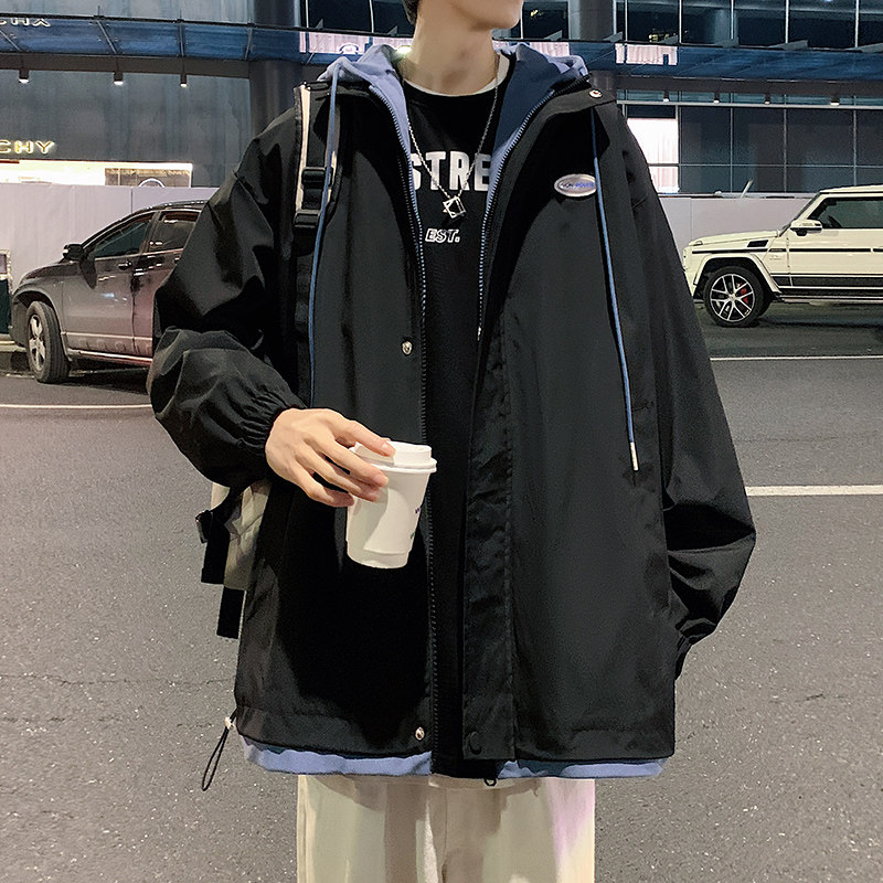 春季情侣装外套假两件夹克连帽男士休闲潮流A266-JK2226-P80图片