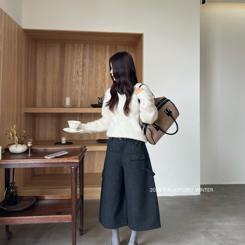 T-PLATFORM-26291十三行冬女时髦立体多口袋剪裁休闲裤