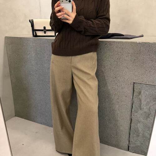 MMC-22201十三行羊毛呢料高腰垂感阔腿休闲长裤通勤质感拖地裤