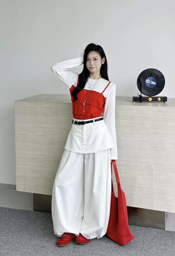 X2-98611十三行秋季新腰带花苞屁帘裤高腰显瘦休闲裤女