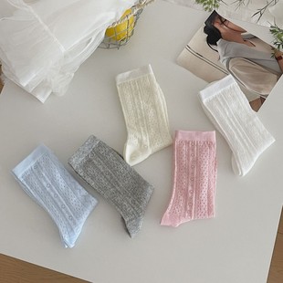 中筒袜ins网眼透气日系甜美纯色百搭堆堆袜 袜子女夏超薄款