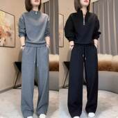 两件套 卫衣立领抽绳休闲阔腿运动套装 韩系慵懒2025套装 长裤 春秋季