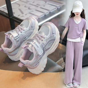 儿童运动鞋2026春夏季新款单网老爹鞋男女童魔术贴防滑休闲儿童鞋