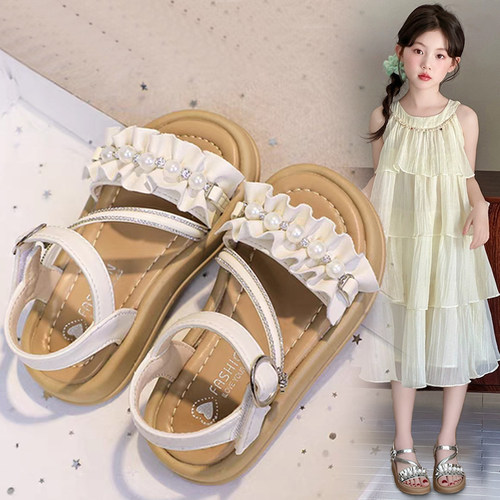 女童真软皮洋气软底时尚沙滩鞋凉