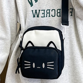 日系ins休闲少女小包包 百搭斜挎包可爱卡通刺绣猫咪防水手机包