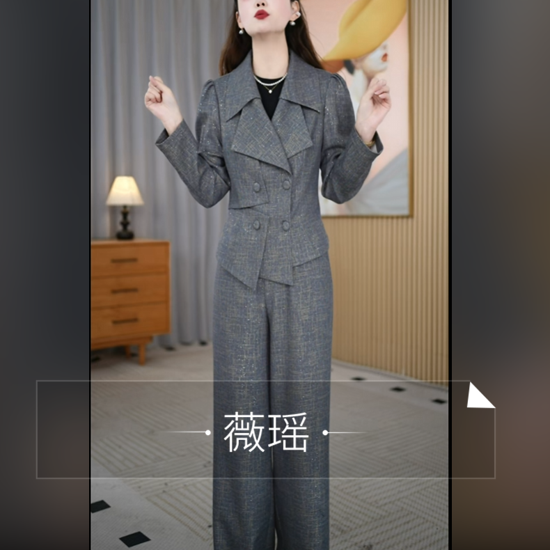 【艾丝琪】春装新款两件套装百搭休闲时尚减龄外套+裤子M-4XL