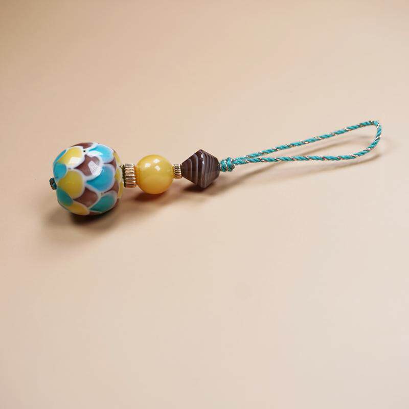 天然蜜蜡手机挂件男女短款挂饰14k注金挂坠玛瑙手工琉璃手机挂绳