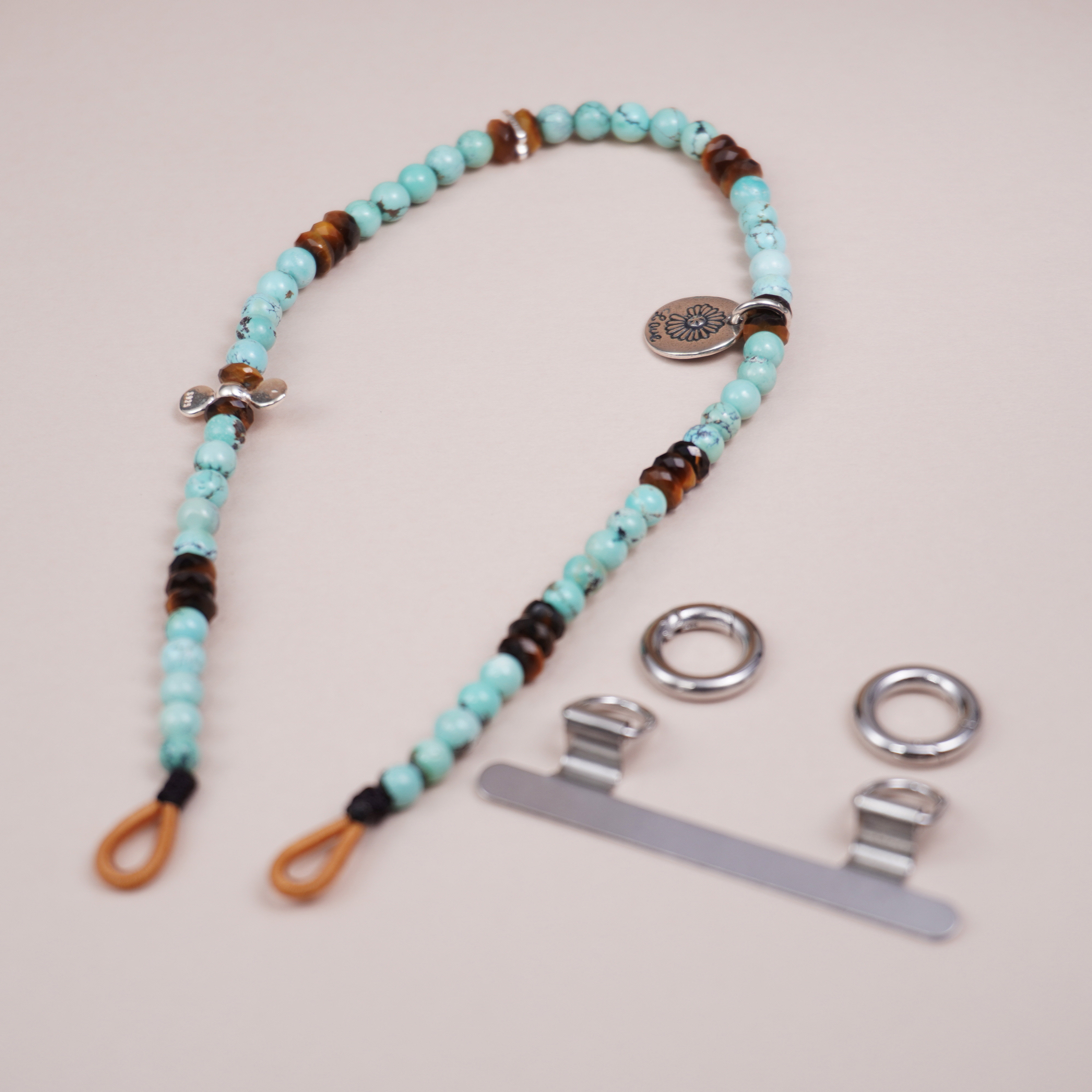 原矿绿松石手机链男女款天然石串珠新中式虎眼石玉石手腕挂绳挂件