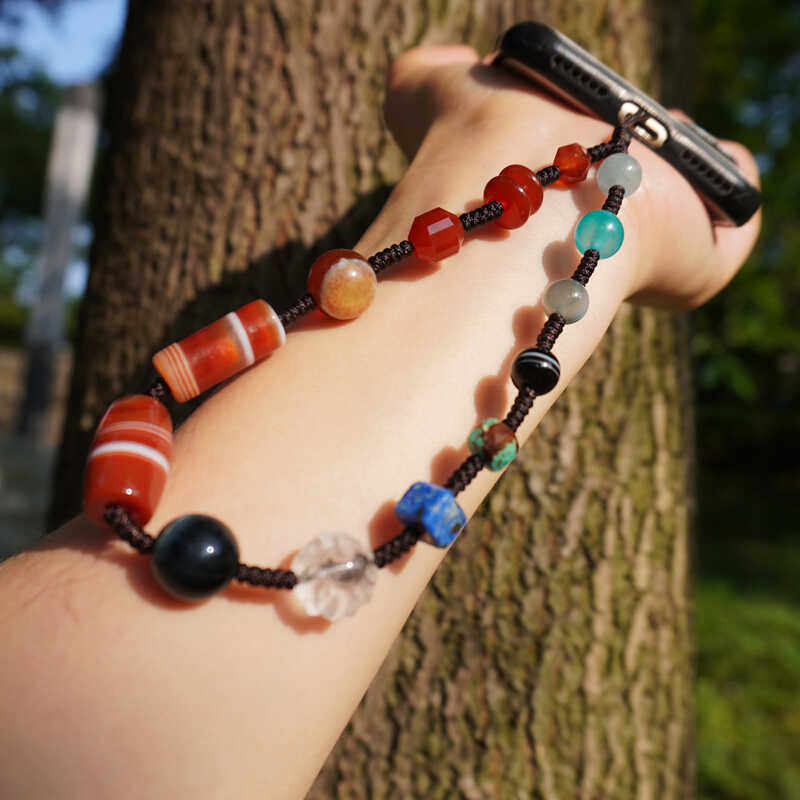 天然玛瑙手机链女手腕挂链串珠编绳挂坠手工多宝玉石手机挂件挂绳