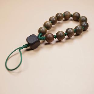天然绿檀木手机指环扣男女短款手工编绳挂饰串珠挂绳防丢转运挂件