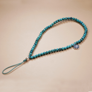 天然绿松石手机链手工编织925银简约防丢短挂绳手腕挂件玉石挂饰