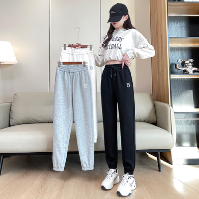 百搭休闲哈伦高腰束女春秋运动裤