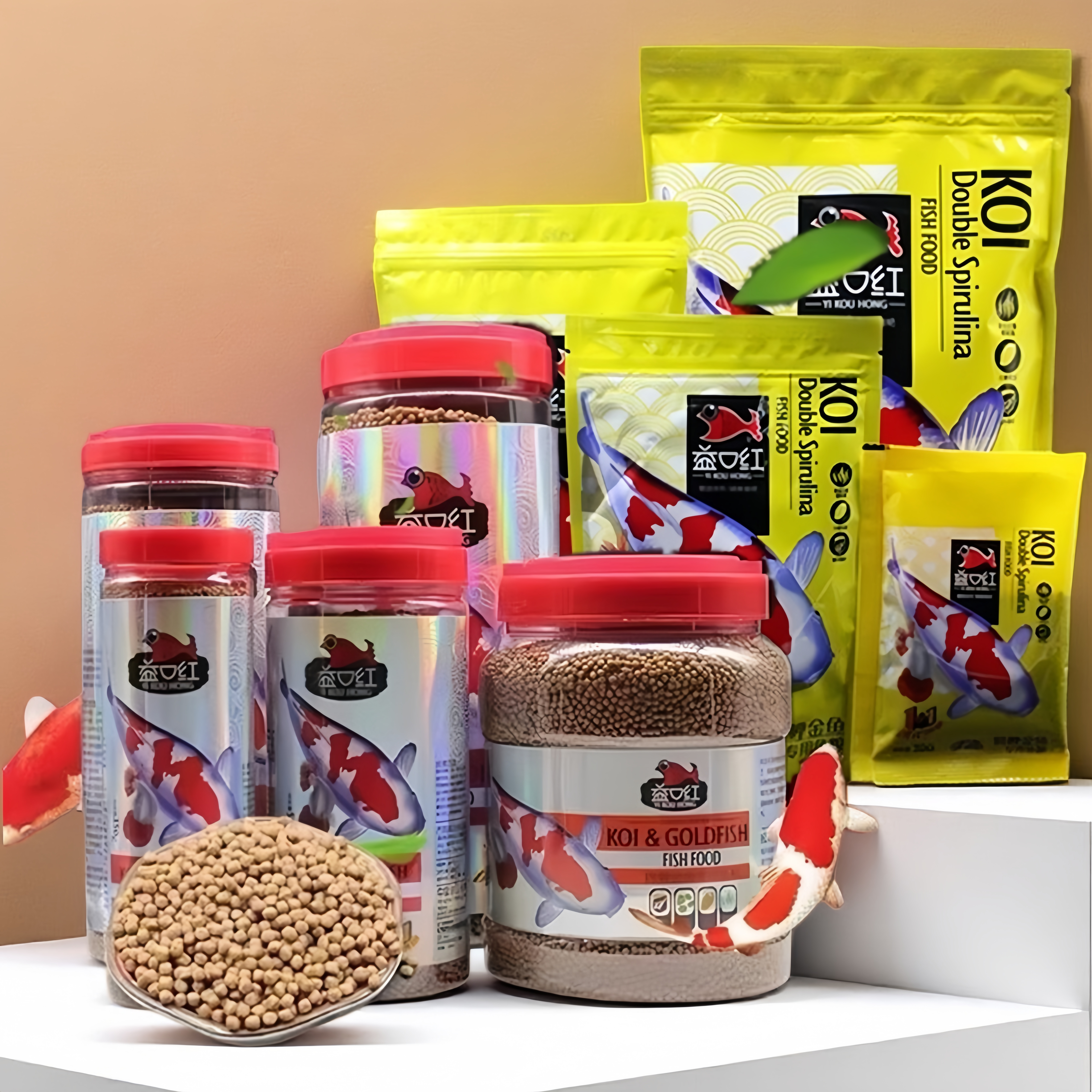 益口红观赏鱼鱼食高蛋白鱼饲料锦鲤金鱼冷水鱼通用螺旋藻增色鱼粮