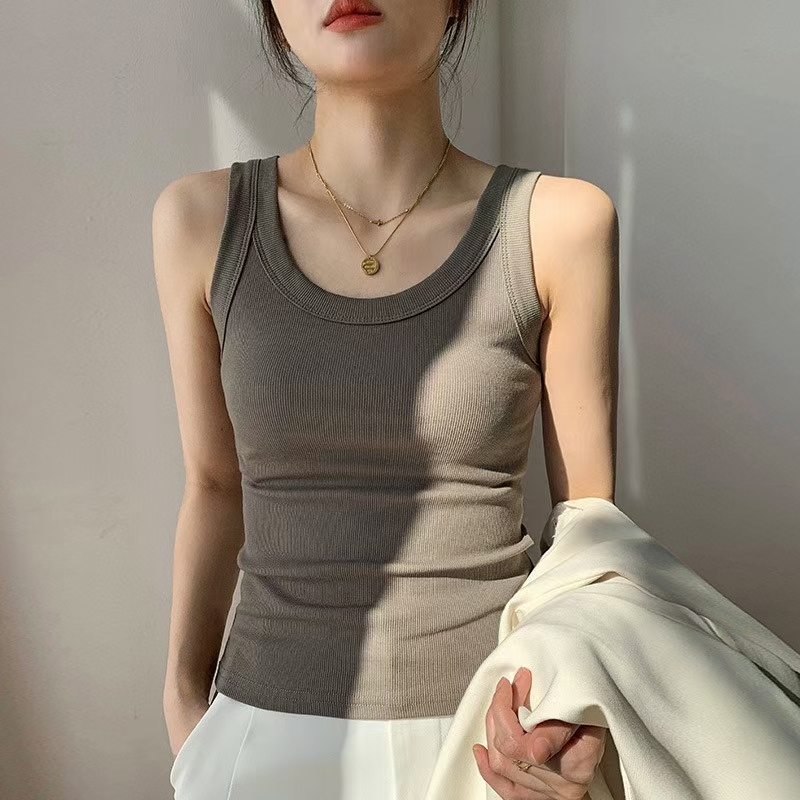 背心吊带女遮副乳螺纹修身磨毛外穿打底纯色内搭无袖运动针织上衣