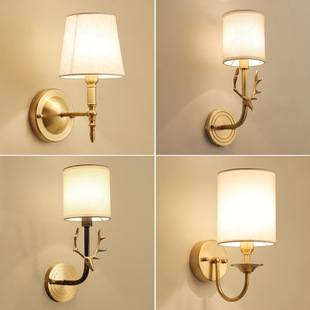 无线壁灯 免布线 充电全铜壁灯卧室床头客厅背景 过道单双头美式