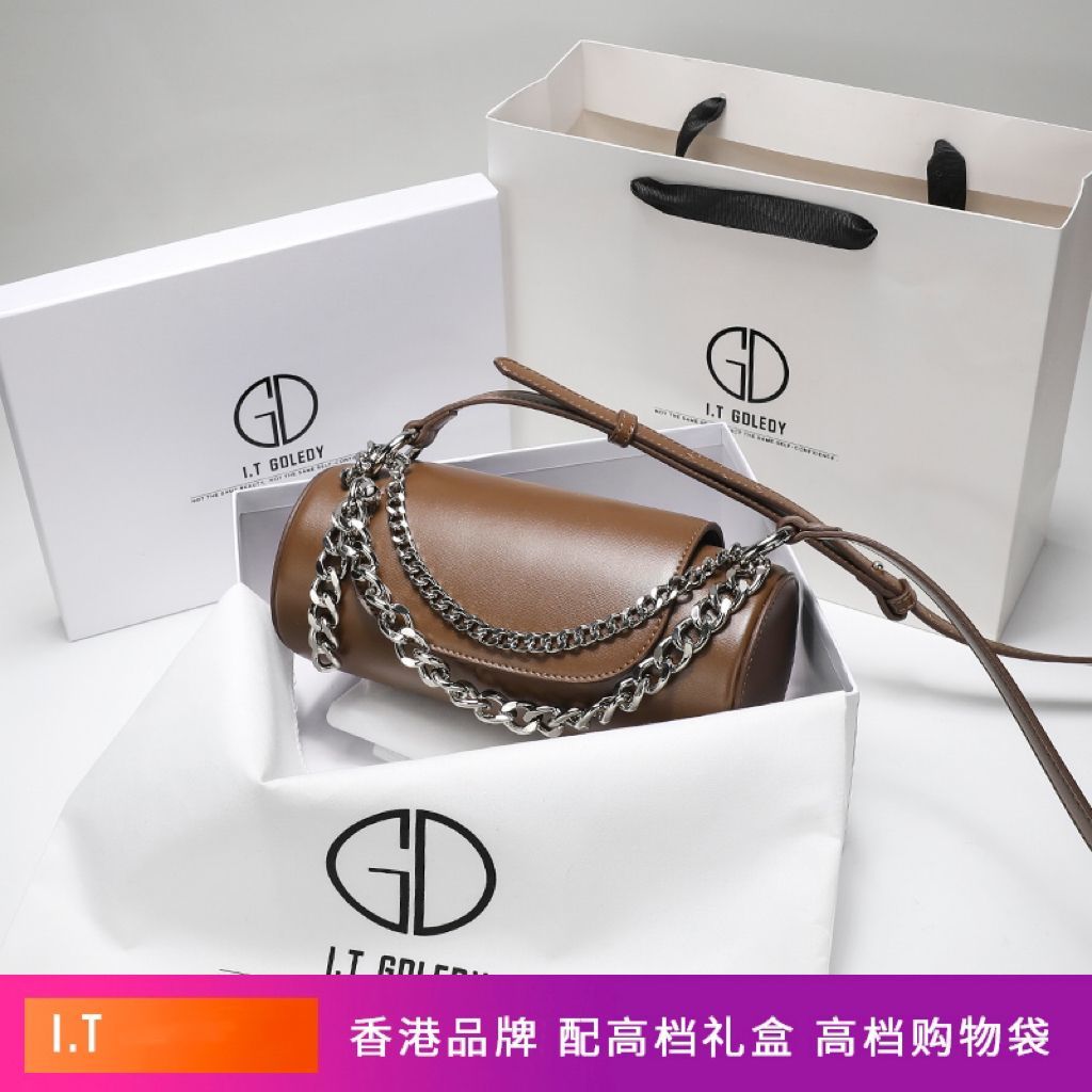 CITEX LV官方旗舰店香港IT小众真皮高级感链条圆桶包包女2025新款