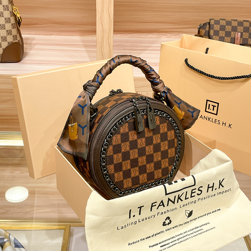 CITEX LV官方旗舰店香港代购真皮女包2025新款百搭高级格纹小圆包