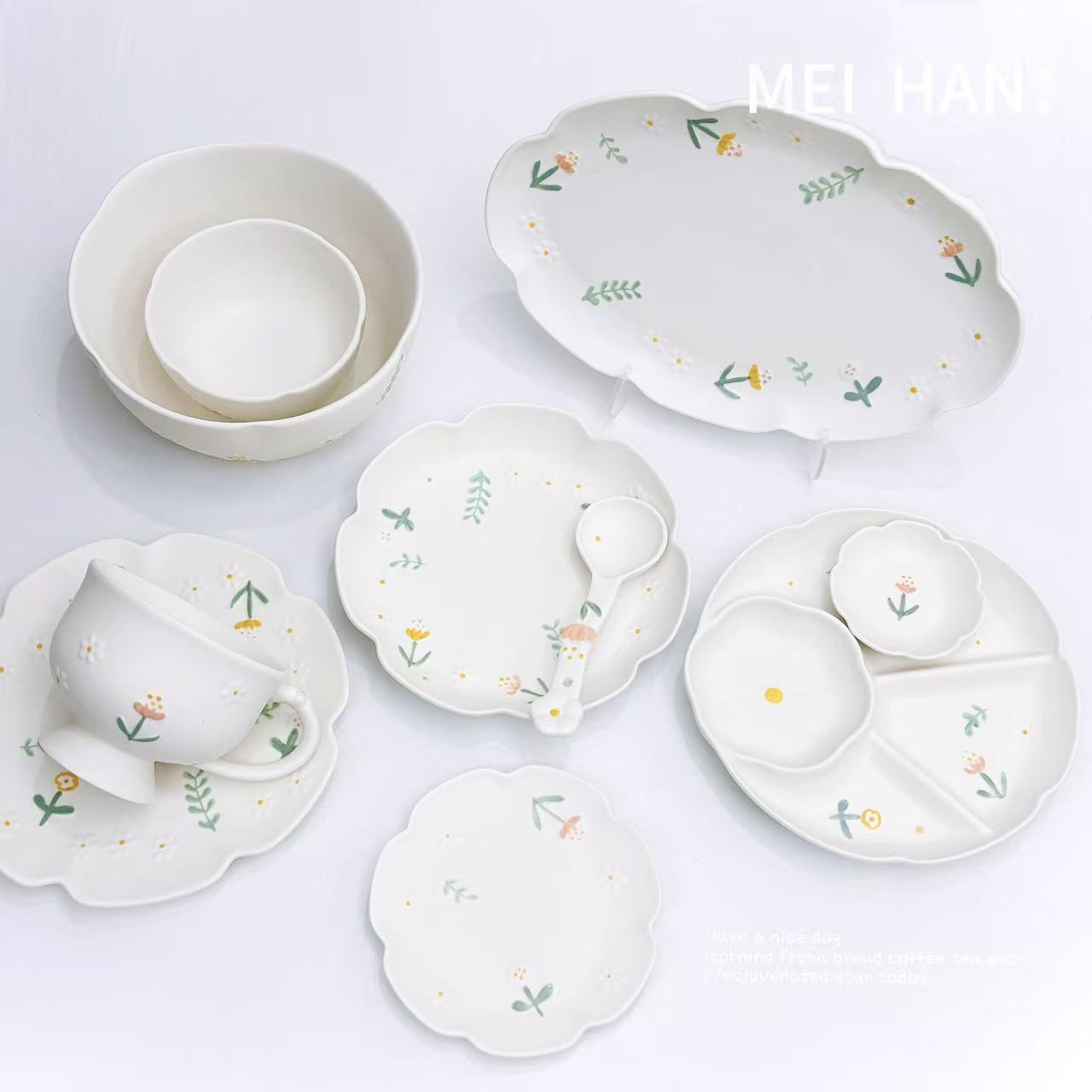 ins风高颜值陶瓷餐具高级感哑光家用米饭碗餐盘菜碟子吐骨碟组合