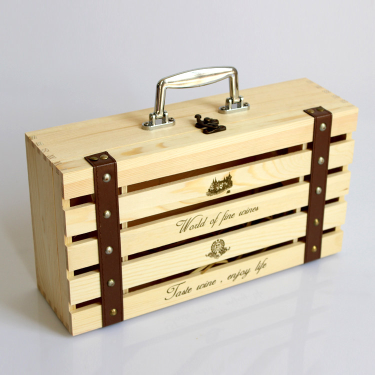 红酒盒双支装红酒木箱实木2只实木葡萄酒礼品盒红酒包装盒木盒子