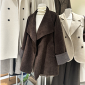 SALMOKA宽松慵懒风衣女中长款 夹棉加厚翻领廓形外套不压个子大衣