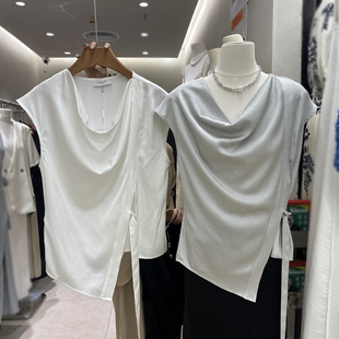 气质套头缎面衫 TARU醋酸系带白色上衣女法式 高品质时尚 夏季 潮 新款