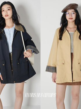 Fleurs des champs 复古撞色中长款风衣