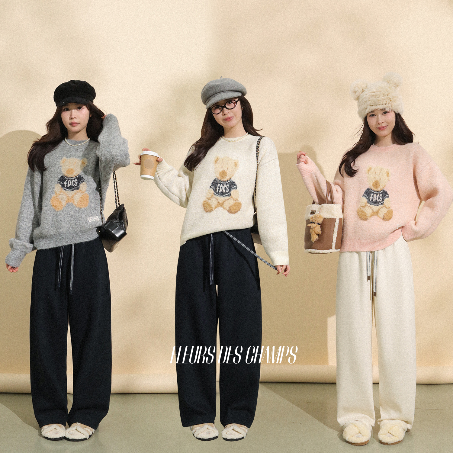 Fleurs des champs小熊图案毛衣/休闲裤