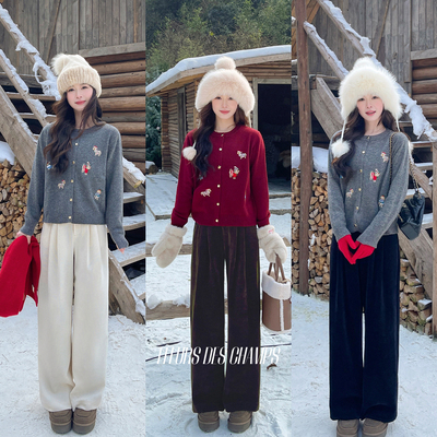 Fleurs des champs 刺绣图案开衫/休闲裤