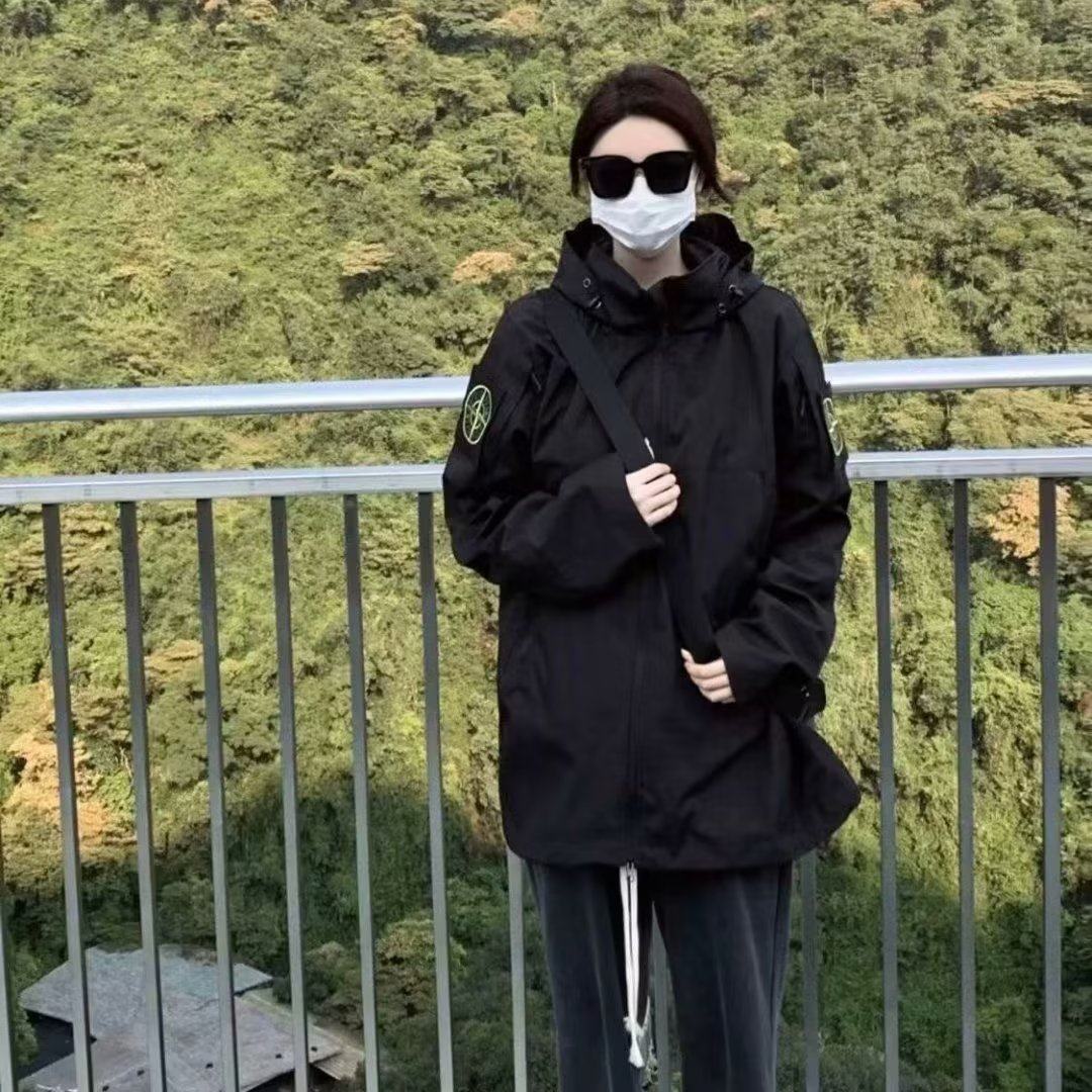 2024韩版潮流男女魔术贴连帽夹克春季青少年学生休闲帅气百搭外套