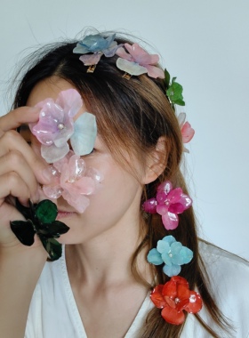 花花世界高级氛围感晕染真花永生绣球花超仙出片发夹边夹鸭嘴夹女