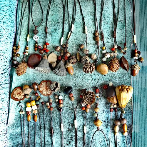 自然橡果森系植物干果毛衣链长款风配饰男女手工编织棉麻服饰项链