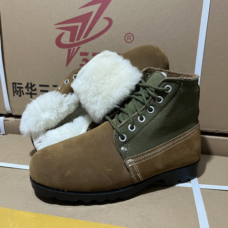 冬季羊毛棉靴男老式大头鞋翻毛皮鞋保暖劳保棉鞋东北加厚解放鞋男