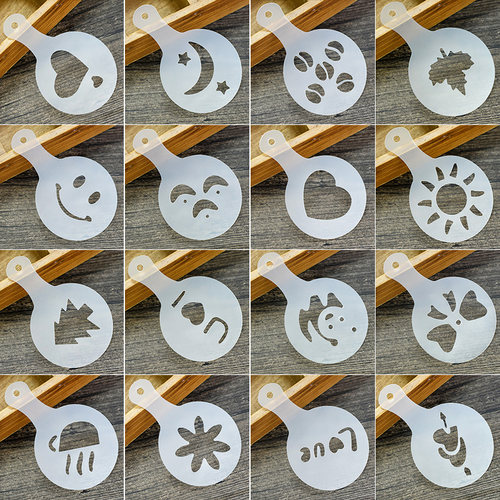 包邮花式咖啡印花模型加厚奶泡喷花模板16枚8.5cm塑料拉花模具 - 封面