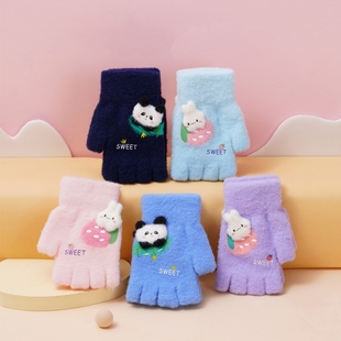 儿童手套秋冬薄款半指宝宝男女童小孩小学生露指毛线冬天4-5-6岁