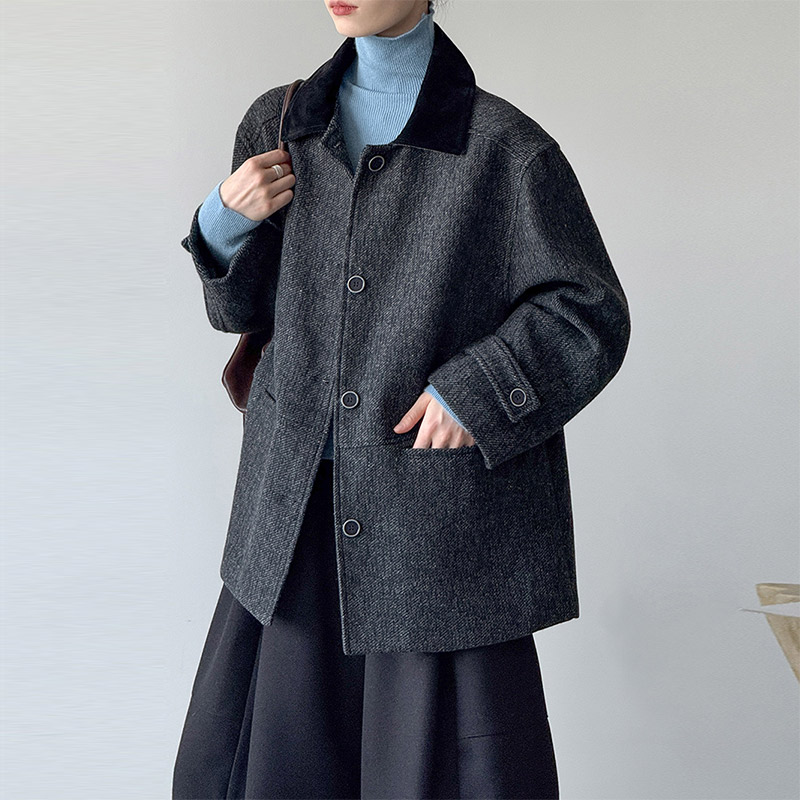 气质上衣翻领复古夹克羊毛外套女