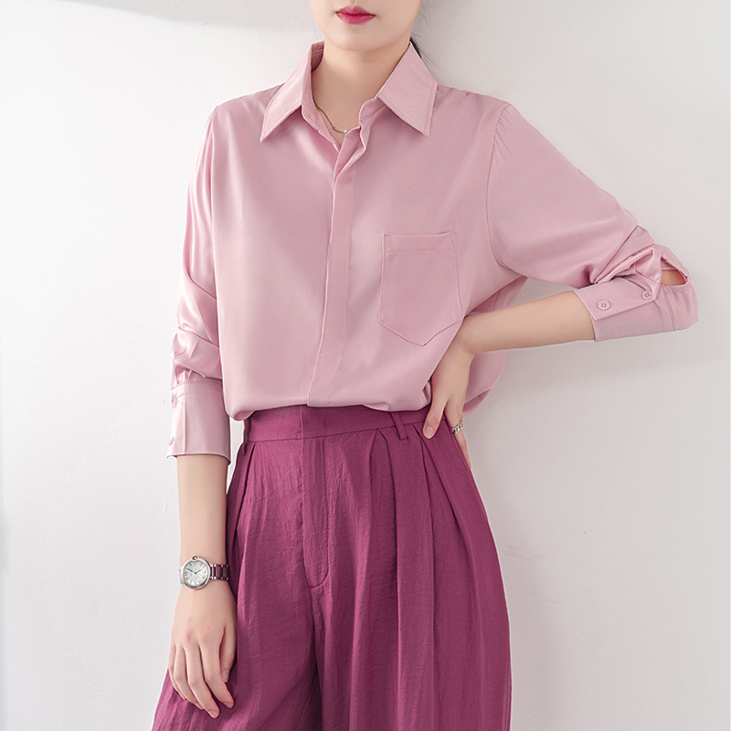 高个子粉紫色衬衫女2025新款高级感气质衬衣设计感小众长袖上衣