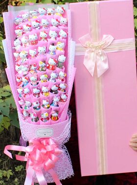 KT猫公仔花束卡通手办树脂HelloKitty玩偶女友生日毕业礼物