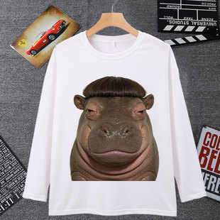 恶搞河马头像长袖男t恤女可爱呆萌河马表情包搞笑抽象猎奇学生装