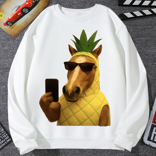 水果马表情包卫衣男外套女马可波罗抽象猎奇马图学生衣服马年头像