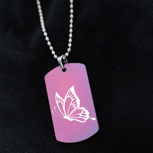 紫色蓝色金色蝴蝶图案钛钛合金吊坠项链女创意个性 金属挂件饰品