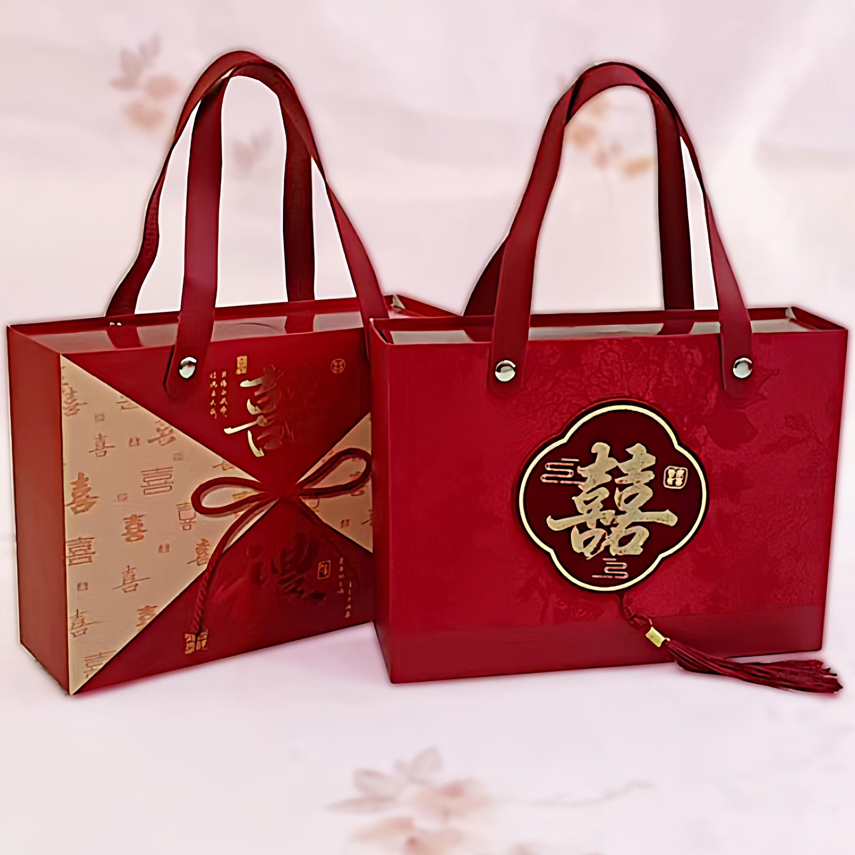 红色小号结婚订婚回礼喜糖盒伴手礼盒空盒子喜事手提盒可装烟礼盒