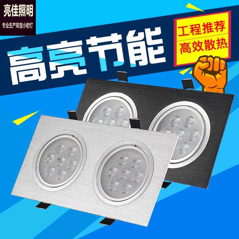 双头射灯LED格栅双筒长方形筒灯过道天花斗胆灯嵌入式豆胆灯10X20