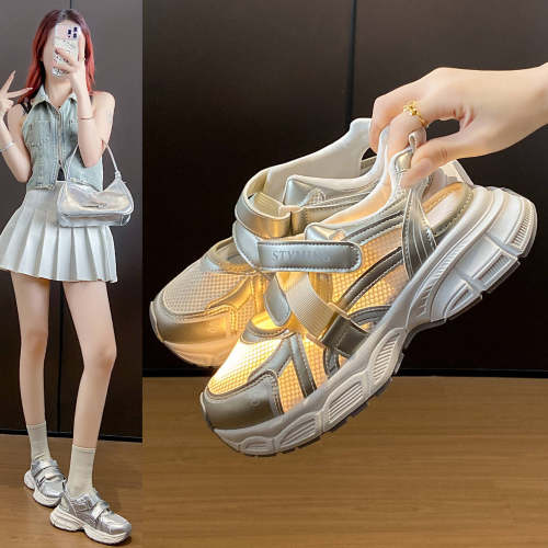 韩版魔术贴老爹鞋女2026夏季学生运动跑步鞋休闲鞋厚底增高LD017