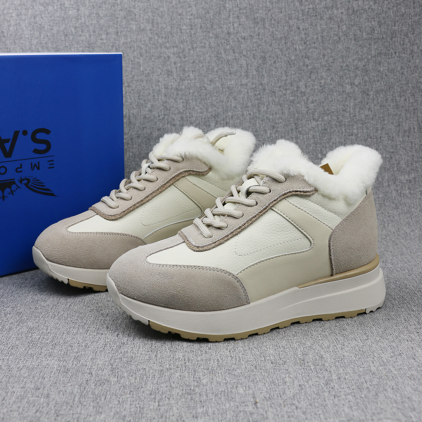 羊毛混纺反绒牛皮冬季加绒雪地靴