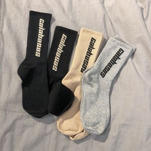 韩版ulzzang字母椰子ins长袜子男女学生中筒元素风情侣长筒袜子男