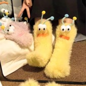 可爱居家丑萌毛绒地板袜搞怪情侣保暖加厚冬天珊瑚绒毛茸茸睡眠袜