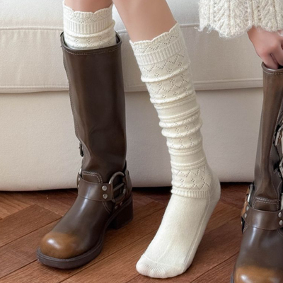 日系甜美羊毛加厚保暖堆堆长筒袜