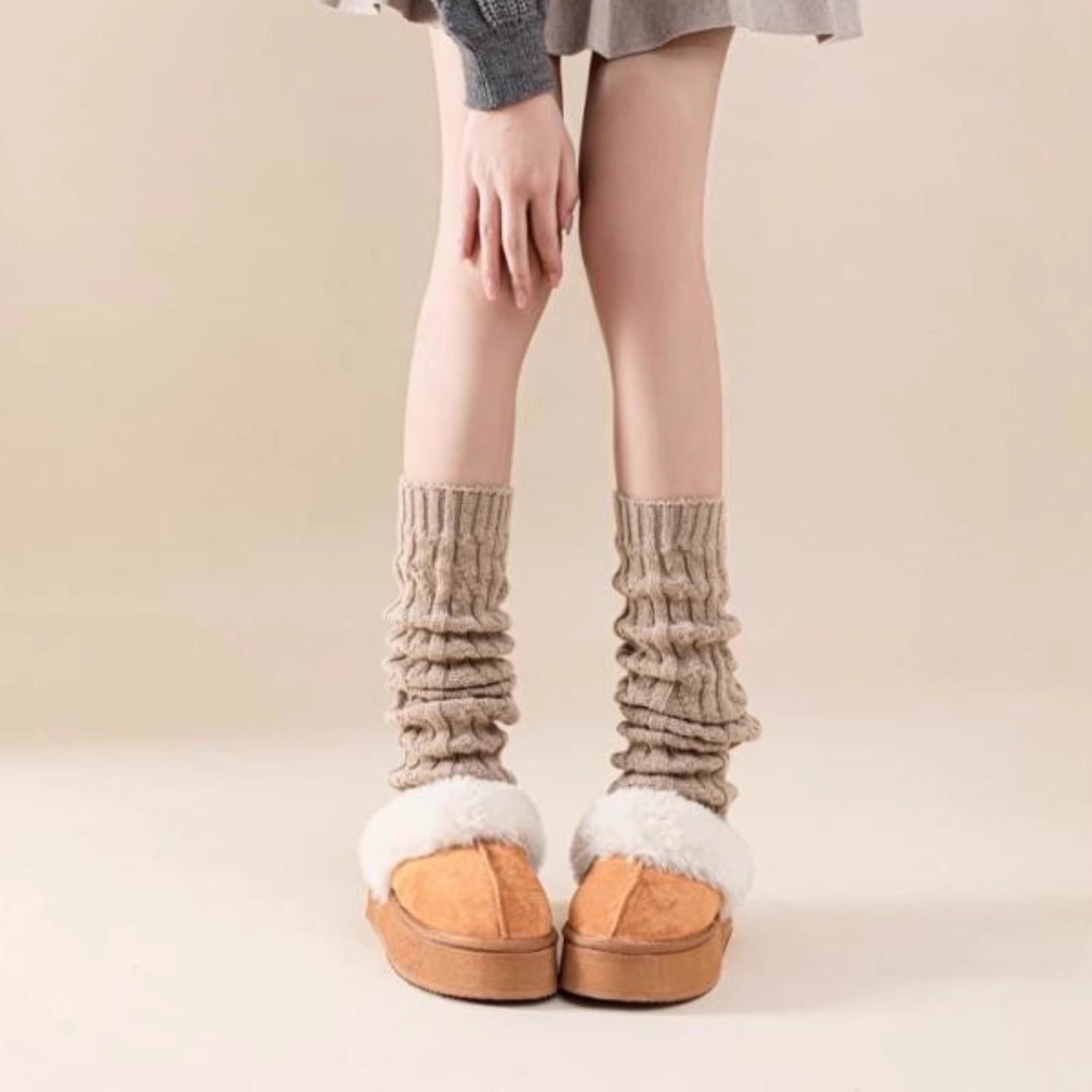 复古秋冬款麻花纯色中筒袜